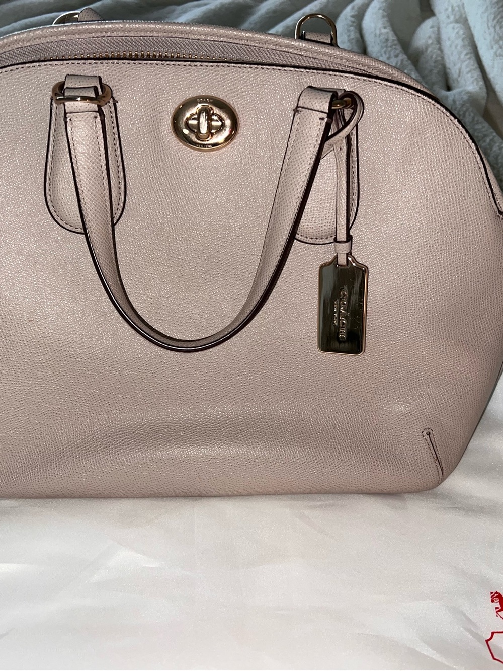 Coach Pebble Leather Dome Satchel in Tan